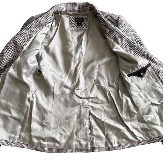 J. Crew Plaid Houndstooth Elbow Patch Wool Blazer Brown & Cream Size 6 - Picture 5 of 12
